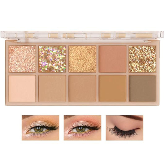 10 Shades Nude Matte Eyeshadow Palette,Shimmer Naked Eyeshadow Palette,Eye Shadow Palette Natural Flash Waterproof Durable Smoked Professional Makeup Palette With Brush 02