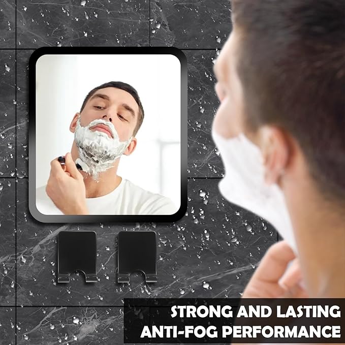 Shower Mirror Anti-Fog Shaving Mirror 7.7 * 6.9 Inch Anti-Fog Shower Mirror Swivel with 2 Razor Holders Bathroom Mirror Shower Accessories Bathroom Accessories. (Black)