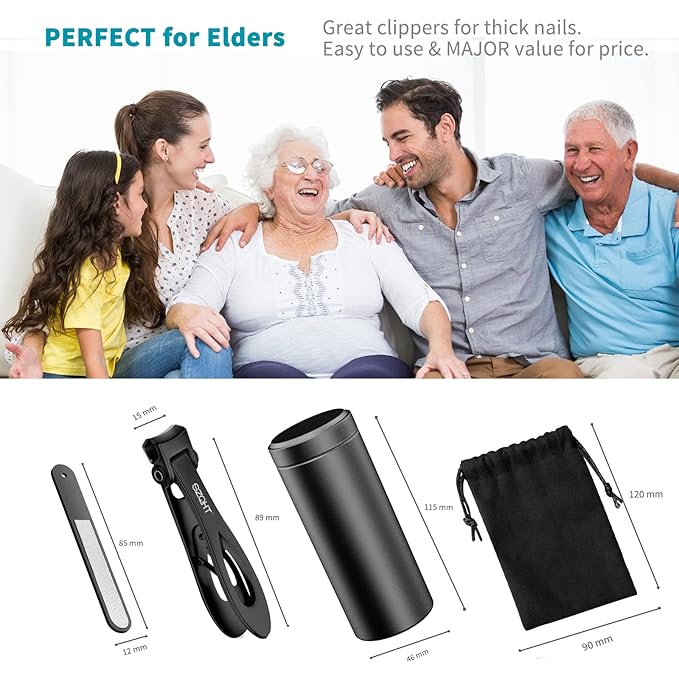 SZQHT Ultra Wide Jaw Opening Nail Clippers Set, Toenail Clippers for Thick Nails, Heavy Duty Nail Cutter, Stainless Steel Toe Nail Clippers for Seniors, Men & Women Manicure,Pedicure,Big(Black)