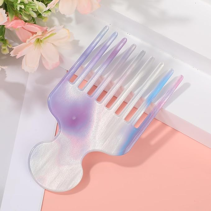 Wide Tooth Hair Pick Comb for Curls, 12cm/4.72in Detangling Lifting Comb Long Tooth Afro Pick Hair Styling Tool for Women Men Barber Supplies (Blue)