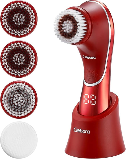 Facial Cleansing Brush, Electric Face Scrubber, Facial Cleansing Brush Rechargeable IPX-7 Waterproof Rotating Face Scrubber for Exfoliating, Massaging and Deep Cleansing with 4 Brush Heads