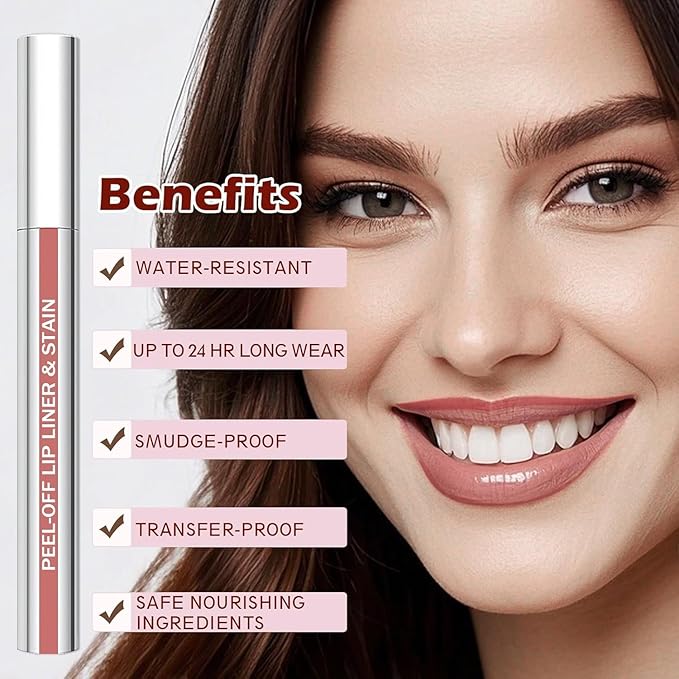 Lip Liner Stain Peel Off with Tweezer, Long Lasting Matte Lip Tattoo, Highly Pigmented Color Lip Makeup, Waterproof, Transfer-proof Lipstain for Women, Nude Pink