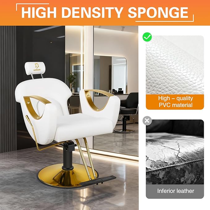 Hydraulic Barber Chair, Salon Chairs 360 Degrees Rolling Swivel Hair Styling Chair, Adjustable Height Hair Stylist Tattoo Salon Beauty Spa Chair Styling Equipment - White