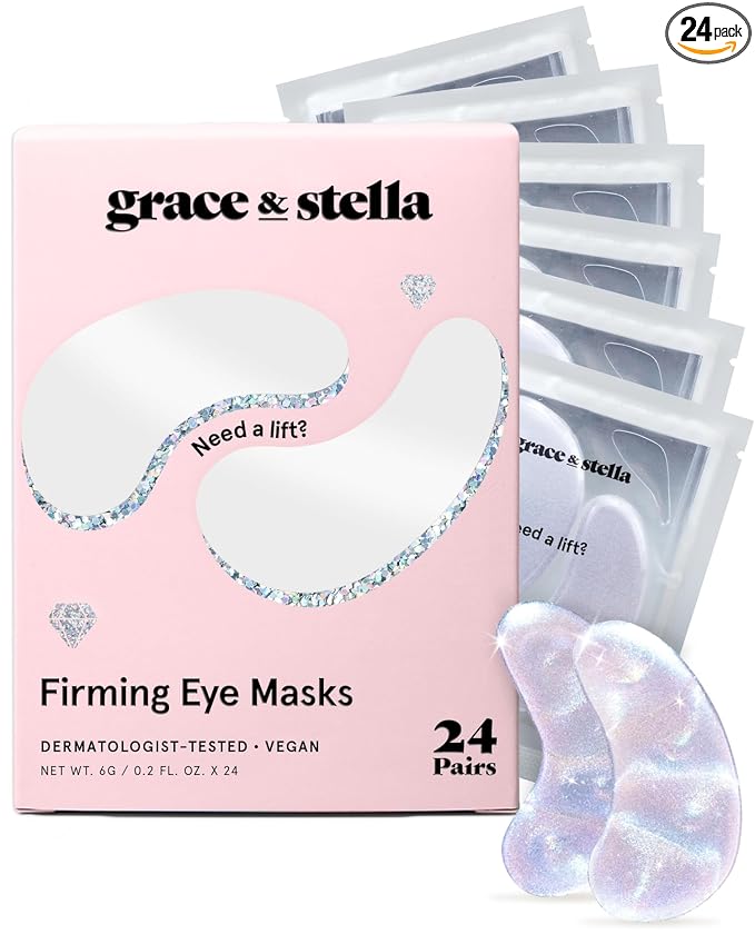 grace & stella Peptide Under Eye Patches with Niacinamide & Rice Extract - Firming Eye Masks for Dark Circles and Puffiness - Gel Mask for Firmer-Looking Skin - Vegan, Cruelty-Free (White, 24 Pairs)