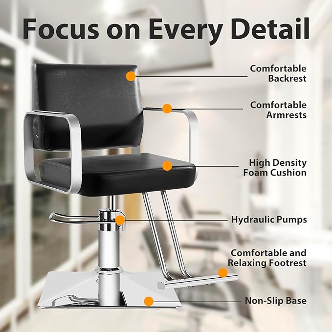 Salon Chairs for Hair Stylist Chair Hydraulic Pump Hair Salon Chair 360 Degree Rotating Barber Chair, Spa Beauty Equipment for Hair Stylists, Tattoo Artists, Cosmetologists (Silvery)