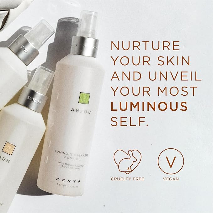 Zents Luminous Cashmere Body Oil (Mandarin Fragrance) | Moisturizing Body Oil with Vitamin E & Organic Coconut Oil | Softens & Smooths Skin | 8 fl oz