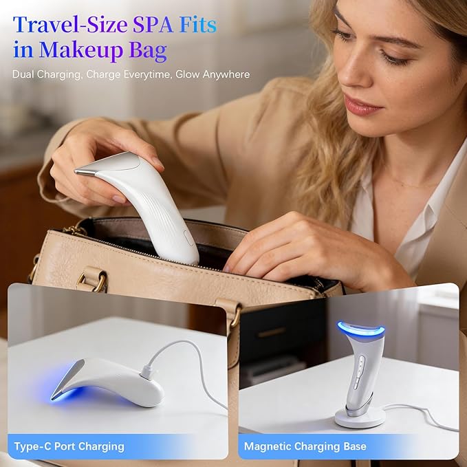 7 Color LED Neck Face Massager Red Light Care Beauty Device, Vibration & Heat Facial Sculptor Massager Tool for Anti-Wrinkle Skin Care, Ideal for Home Travel Gifts, White