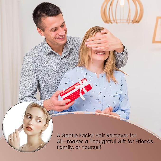 Facial Hair Remover for Women – Electric Face Razor with Light, Hair Removal for Upper Lip, Chin & Cheeks – Color Champagne