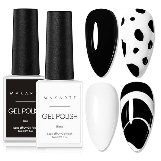 Makartt Gel Nail Polish Kit: Black White Nail Polish Set Noir & Blanc Soak Off Nail Gel Polish LED Required UV Gels Polish Kit Black Nails White Gel Paint for Nail Art Salon Home DIY 2Pcs