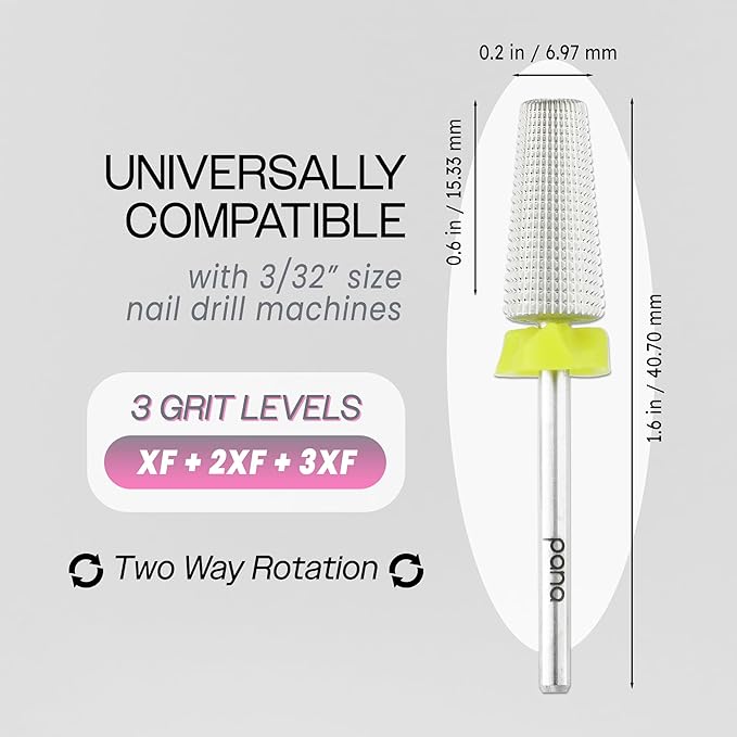 PANA Nail Carbide 5 in 1 Bit - Two Way Rotate use for Both Left and Right Handed - Fast remove Acrylic or Hard Gel - 3/32" Shank - Manicure, Nail Art, Drill Machine (Extra Fine - XF, Silver)