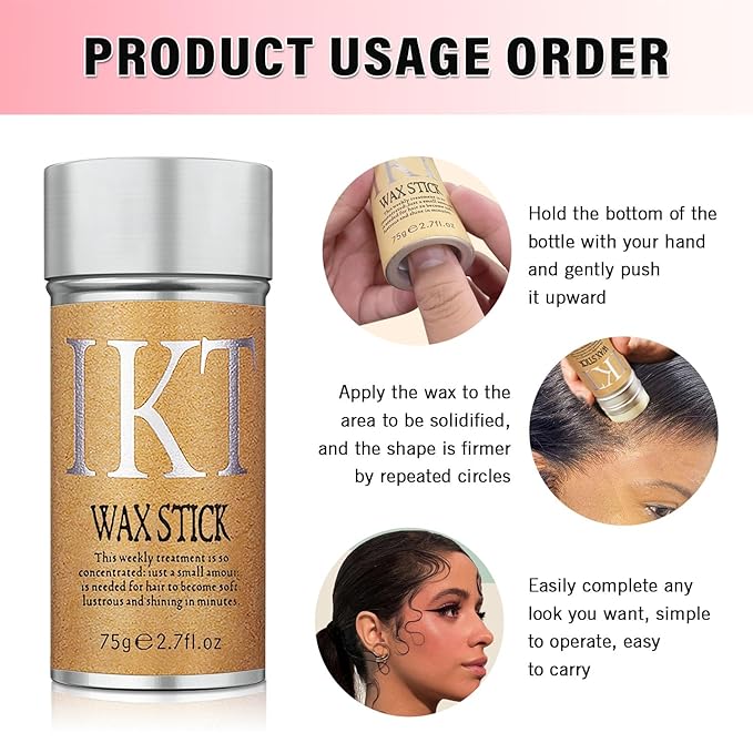 Hair Styling Set - Wax Stick, Edge Brush, Tail Comb for Wig Styling and Edge Control