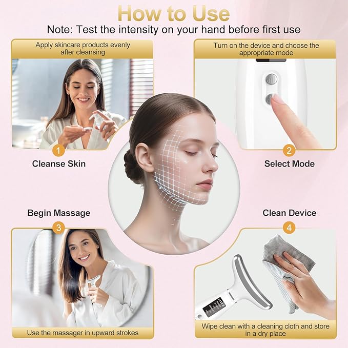 Neck Face Massager, 4 Color LED Facial Massager with Micro-Current Vibration Facial Cold and Hot Service for Wrinkles, Double Chin, Multifunctional Facial Light Therapy Device for Skin Care at Home