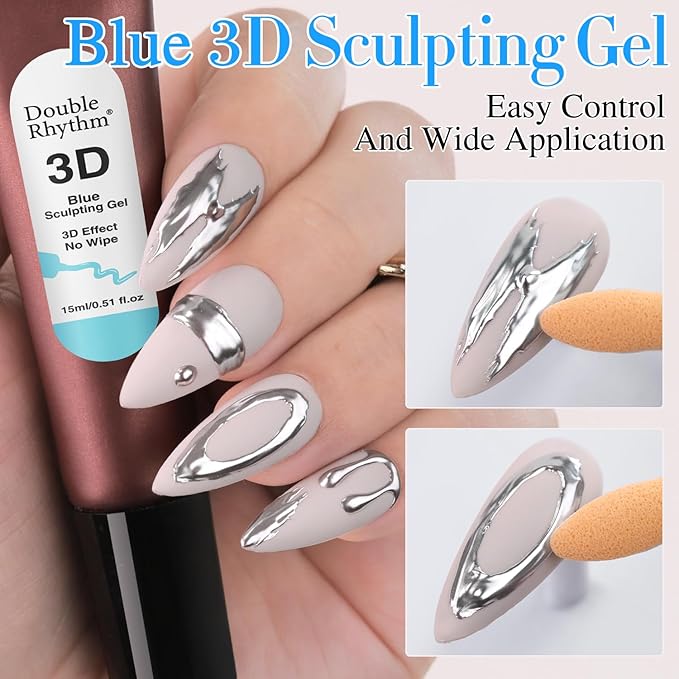 Double Rhythm 0.5 Oz 3D Nail Gel Nail Art Sculpting Gel No Wipe Gel Polish for Nail Designs DIY Nail Art for Drawing, Molding, Sculpture and Decoration (3D Sculpting Gel Blue)