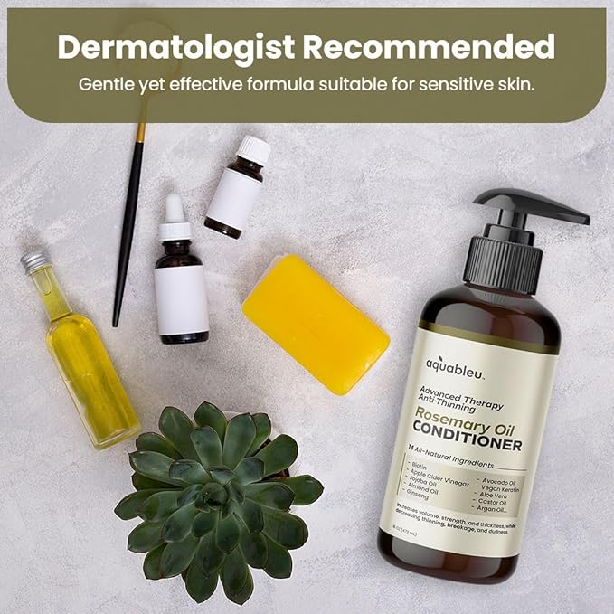 Aquableu Advanced Therapy Anti-Thinning Rosemary Oil Conditioner - Infused with 14 All-Natural Ingredients for Enhanced Volume, Strength, Thickness, and Nourishment (16oz)