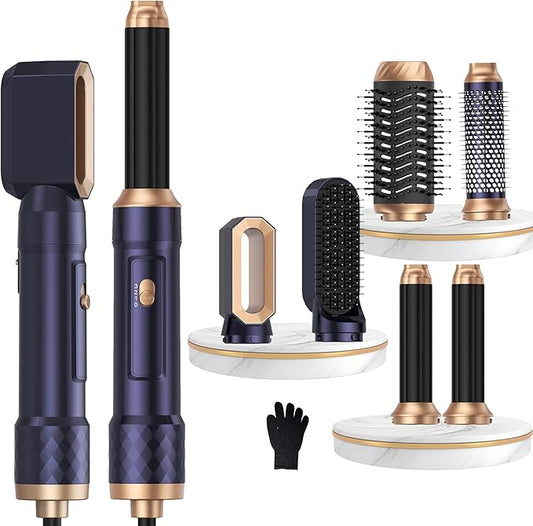 6 in 1 Air Styler Magic Hair Dryer Brush, Negative Ionic Blow Dryer Brush & 3 Heat Settings, Detachable Auto Curling & Straightening Volumizing, Frizz-Free Styling, Salon to Home Use (Blue)