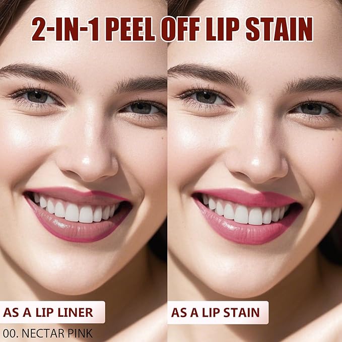 Lip Liner Stain Peel Off with Tweezer, Long Lasting Matte Lip Tattoo, Highly Pigmented Color Lip Tint Makeup, Waterproof, Transfer-proof Lipstain for Women, for All Skin Types