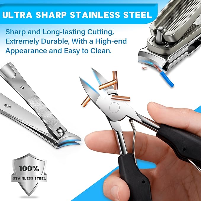 2025 Upgrade Toenail Clippers Set for Seniors – 8-in-1 Heavy Duty Long Handle Nail Clippers for Thick & Ingrown Toenails, Professional Manicure Pedicure Kit for Men & Women