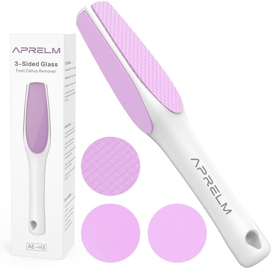 AprElm-H3 Professional 3-Sided Glass Foot Callus Remover, 3-in-1(Coarse, Medium, Fine) Foot File Pedicure Tools for Feet Hard Skin Smooth Polishing (Pink)