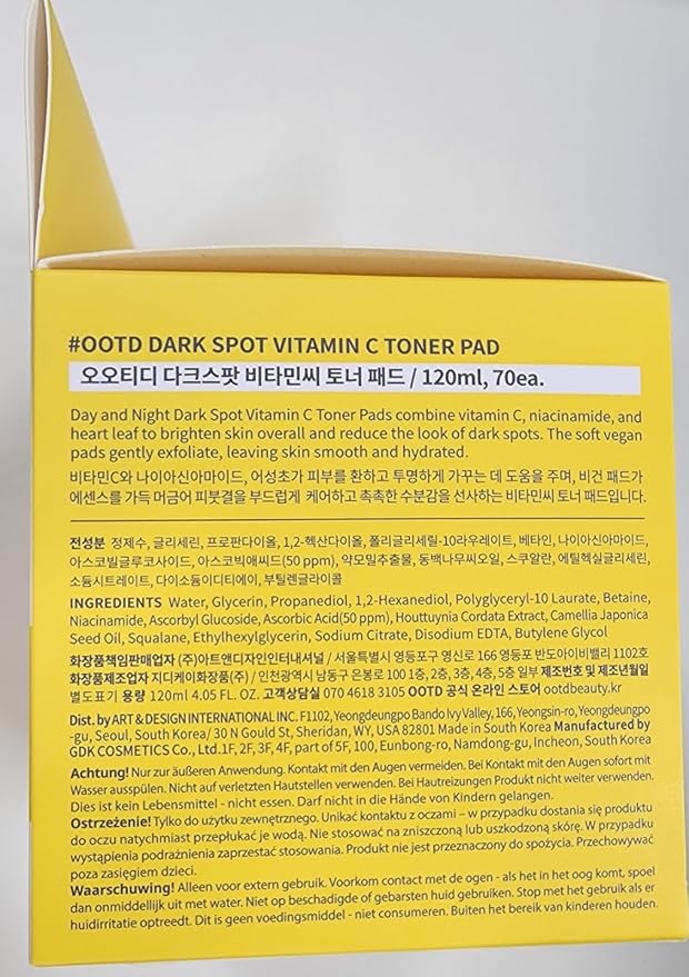 Boosting Toner Pads for Face Oily Skin Korean, #OOTD Vitamin C Niacinamide Heartleaf Hydrating Calming Redness, Vitamin C Toner Pad 70Pads 4.05oz 120ml