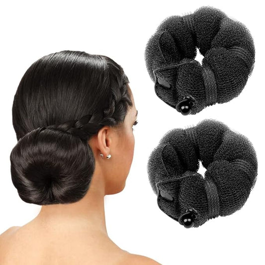 Goldrose Beauty Magic Hair Styling Buns - 2 Piece Perfect Donut Chignon Bun Maker Clip Hair Curler Styler Accessory 2 Small (Black)