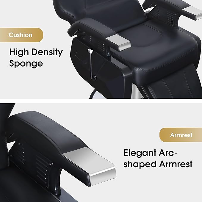 BarberPub Heavy Duty Reclining Barber Chair, All Purpose Hydraulic Salon Chairs for Hair Stylist, Barbershop Salon Tattoo 2688 (Black)