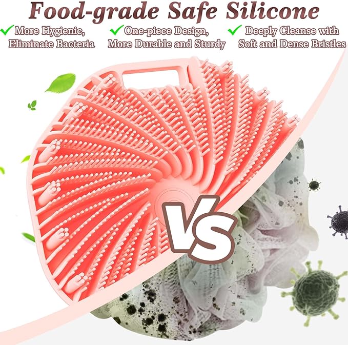 Manmihealth Silicone Back Scrubber & Soft Bath Glove, Silicone Scalp Massager Set 5 PCS, Super-Exfoliating Body Scrubber Shower Brush & Shampoo Brush Combination, with 2 Free Hooks (Style 1 Pink)