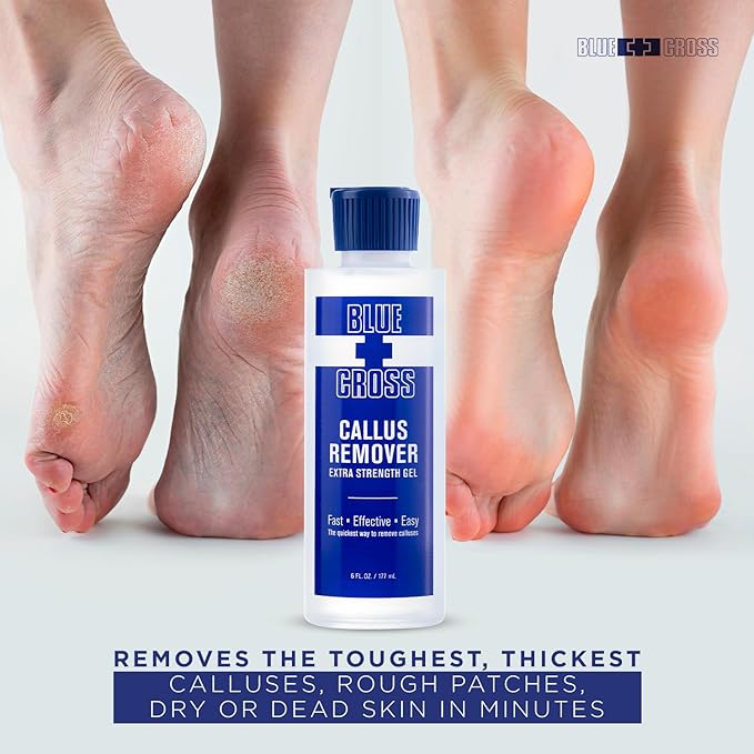 Blue Cross Hydrating, Moisturizing, Strengthening Cuticle Remover Oil with Lanolin + Extra Strength Callus Remover Gel for Heel or Feet, 6 oz each, 2 pack Bundle