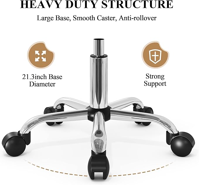 SHA CERLIN Rolling Stool with Wheels Swivel Shop Salon Chair Adjustable Drafting Massage Medical Tattoo Spa with PU Leather Cushioned,Black and Silver