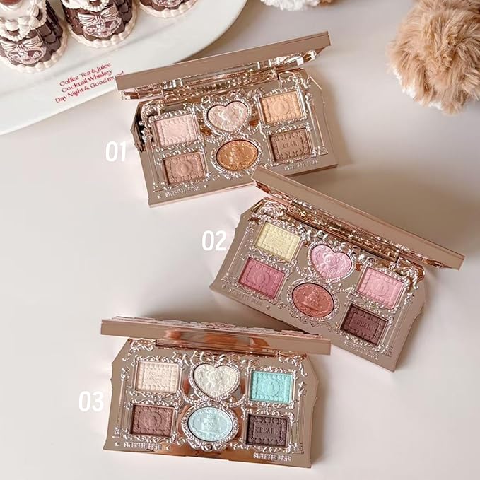 Flower Knows The Sweetie Bear Collection 6-Color Makeup Palette,Green Eyeshadow with 4 Matte + 2 Shimmer Shades,Blendable Smooth Cute Eye Makeup,0.23 Oz(03 Mint Chocolate)