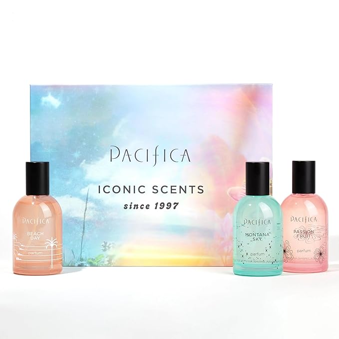 Pacifica Iconic Scents Gift Box – Montana Sky, Beach Day & Passionfruit – Nature-Inspired Fragrance Collection, Vegan & Cruelty-Free