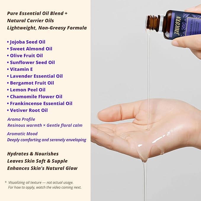 Botanical Aromatherapy Oil for Face & Body Massage – Lightweight Hydration & Nourishing Care, Plant-Based Formula with Warm Resinous Floral Aroma (Frankincense & Lavender), 30 ml / 1.0 fl oz