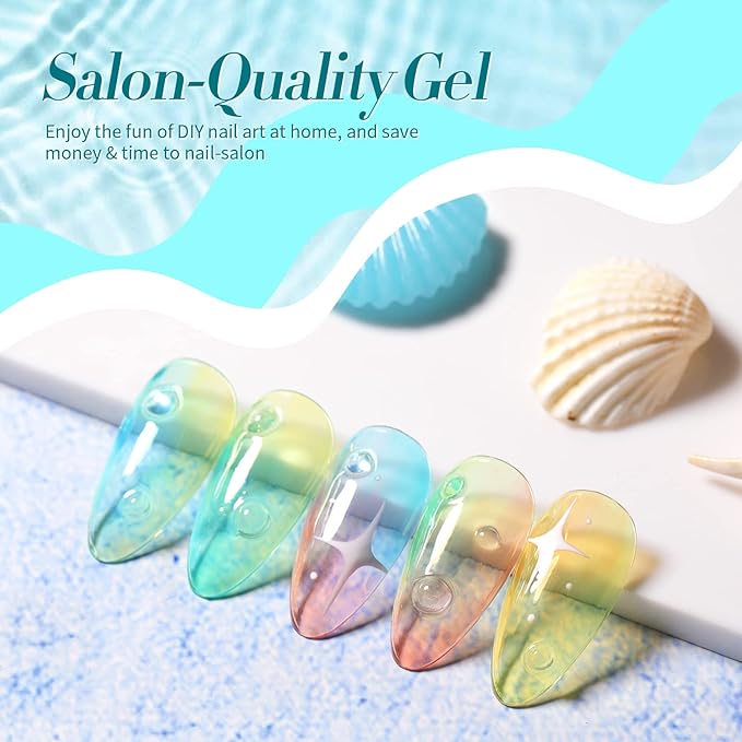 Born Pretty Jelly Gel Nail Polish Set Spring Summer Crystal Glass Translucent Pastel Gel Polish Blue Red Green Yellow Pink Soak Off U v Gel Polish 7ML 6PCS