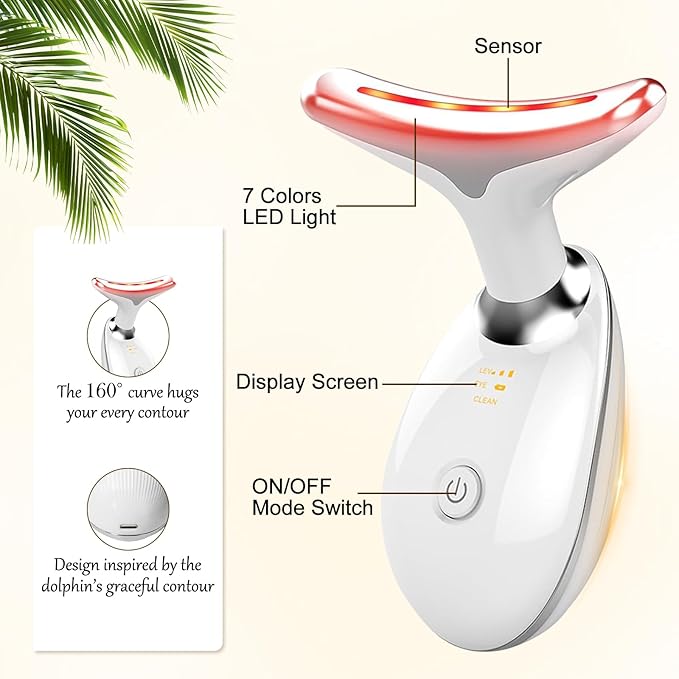 Face Beauty Device, 7 Color Multifunctional Facial Massager, Portable Face Massager Tool for Skin Care, Firming, Smoothing, Glossy White