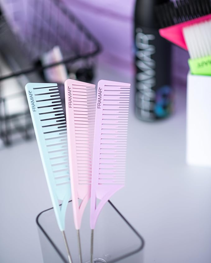 FRAMAR Dreamweaver Highlight Comb Set - Professional Highlighting Comb With Parting Tip, Hair Dye Comb, Foiling Combs For Highlighting, Highlight Combs For Highlighting – 3 Pack Pastel