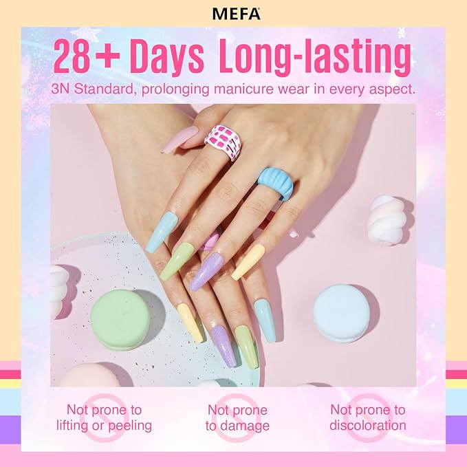 MEFA 35 Pcs Pastel Gel Nail Polish Set, 32 Colors Spring Collection Gel Nail Polish Kit Macaron Pink Green Nail Art Manicure DIY Home Decoration Beginners Gifts for Women Girls