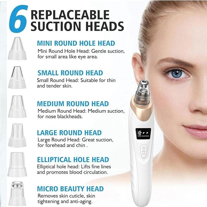Eversmooth Porelift Blackhead Vacuum Removers,2026 Pore Vacuum Cleanser for Face,USB Rechargeable 3 Levels Adjustable Vacuum Blackhead Remover,with 5 Suction Power,6 Probes,for Women & Men (White)