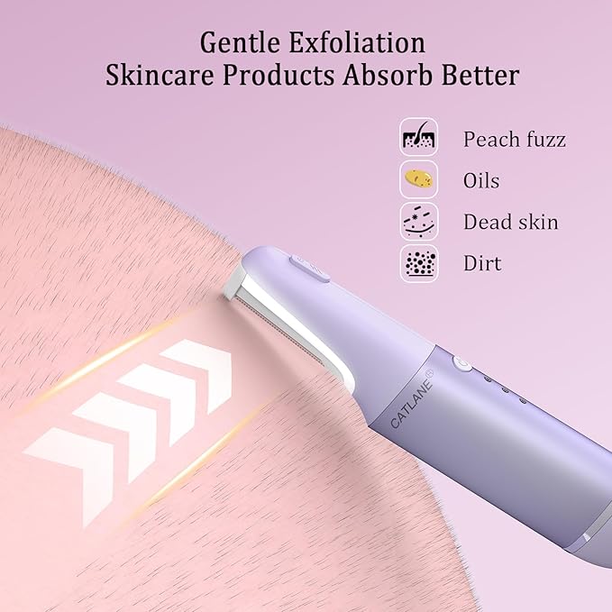 Dermaplane Razor for Women Face, Dermaplaning Tool for Face, Sonic Smooth Exfoliation & Peach Fuzz-Hair Removal System with 10 Dermaplaning Blades, Twilight Purple