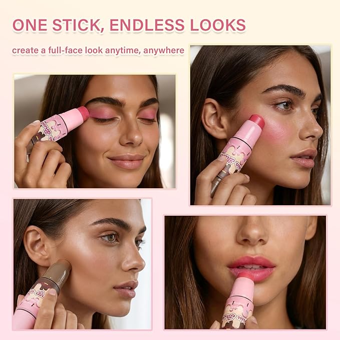 UCANBE Skin Breath Blush & Bronzer Multiuse Stick, 2-in-1 Creamy Face Cheeks Contour Makeup Stick for Natural Radiant Finish Look, Vegan & Cruelty-Free, Travel-Friendly (04 Blooming Rose)