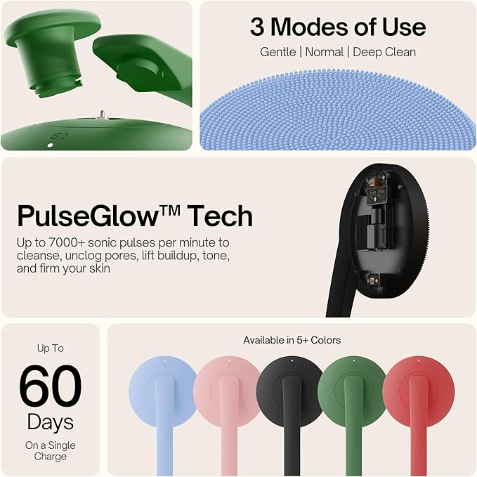 Aura Body Clean Pro⁺ - Silicone Electric Body Scrubber for Acne, Ingrown Hair & KP - IPX7 Waterproof, Rechargeable Exfoliating Shower Brush with Handle. Freeform Grip, & 7000+ Sonic Vibration - Cherry
