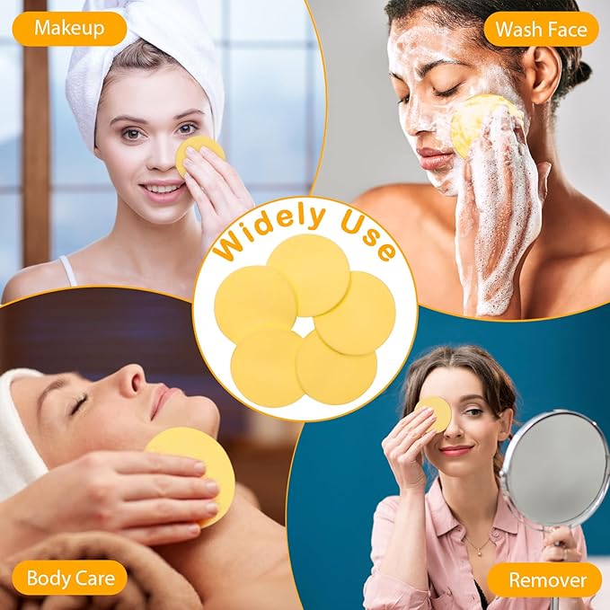 84 Pcs Facial Sponge Compressed, Luxiv Face Cleansing Sponge for Estheticians Compressed Makeup Sponge Round Wash Face Sponges for Women Compress Exfoliating Removal Sponge (Yellow)