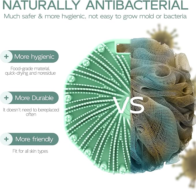 Silicone Body Scrubber 2 Counts, Exfoliating Body Wash Scrubbers Exfoliator, Shower Body Brush for Effective Showering Exfoliation and Gentle Massage (Green+Blue)