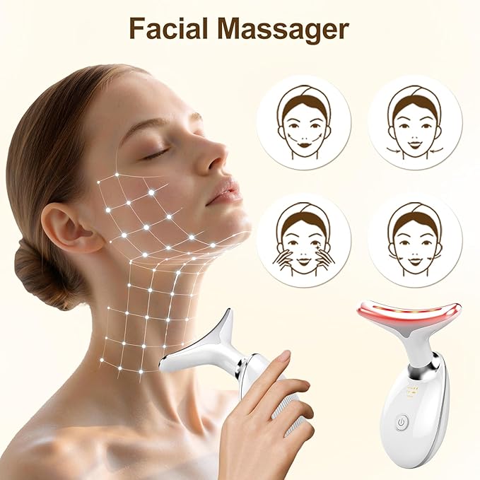 Face Beauty Device, 7 Color Multifunctional Facial Massager, Portable Face Massager Tool for Skin Care, Firming, Smoothing, Glossy White
