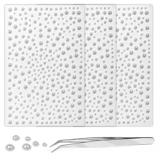975Pcs Face Gems Hair Gems, Self-Adhesive Face Jewels Eye Jewels Rhinestones 3/4/5/6 mm DIY Face Gems Stick on, Hair Body Rhinestones Gems Crystals Pearls for Face Makeup, Crafts (Pearl_White)