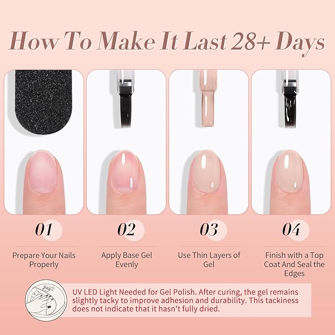 Born Pretty Jelly Nude Gel Nail Polish Set,Nude Clear Gel Nail Polish Sheer Crystal Transparent Gel Polish Soak Off U V Light Cure Gel Polish Kit Nail Art Manicure DIY Salon Home 6PCS 7 ML