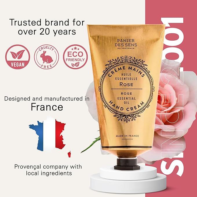 Panier des Sens Rose Hand Cream - Nourishing Shea Butter Hand Cream for Dry Cracked Hands 97% Natural Ingredients - Dermatologically Tested Hand Lotion for Woman Made in France, 2.5 fl oz
