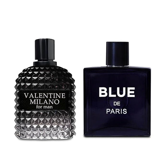 2PCS Valentine Milano/Blue De Paris Eau De Toilette for Men-Fresh,Romantic Scent Perfume for Men 3.4 Fl Oz Each Mens Cologne For All Skin Daily Used