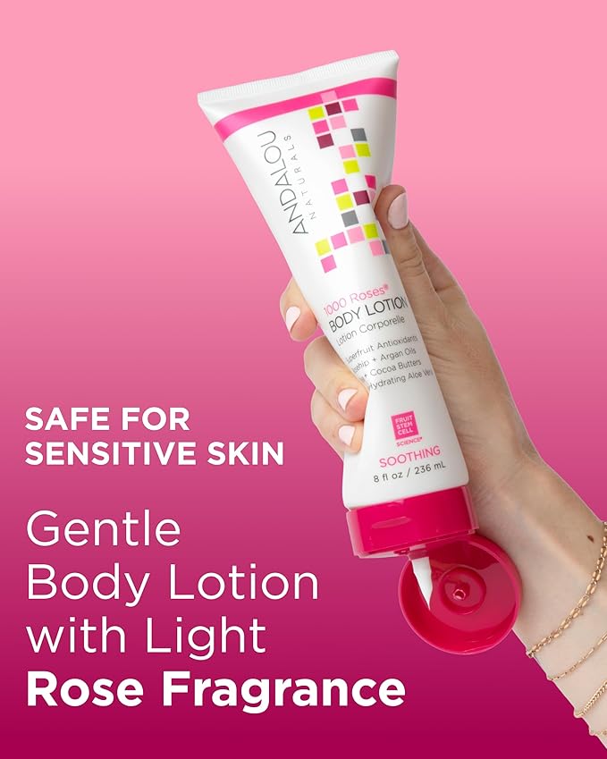 Andalou Naturals 1000 Roses Soothing Body Lotion - Improve Skin Moisture with Shea Butter & Aloe Vera - Hydrating Lotion for Dry or Sensitive Skin - 8 fl oz