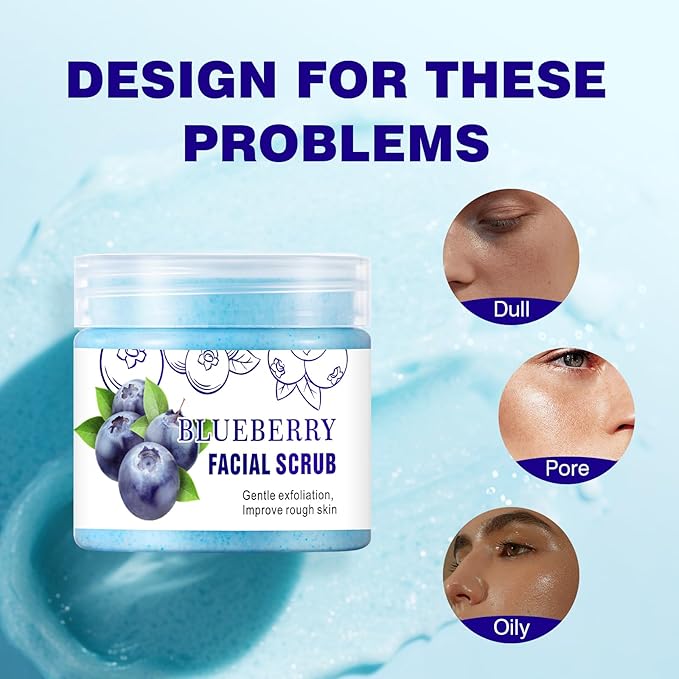 Facial Scrub, Blueberry Facial Scrub & Face Exfoliator, Facial Exfoliating Scrub Anti Aging, Oil Control, Deeping Cleansing Face Wash Cleanser Facial Scrubs for Women