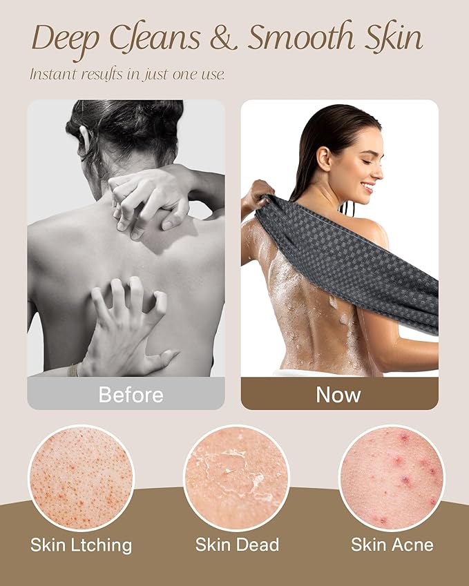 Yiclick Exfoliating Washcloth Towel, Back Scrubber for Shower, Exfoliating Body Scrubber Exfoliator, Japanese Wash Cloth for Body Scrub, Bath Exfoliate Rags Loofah Lufa Sponge for Women Men