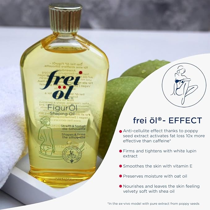 frei öl shaping oil – body oil for cellulite reduction – smooths, tightens & firms problem areas & Post pregnancy regression – citrus scent – all skin types – vegan – 125 ml / 4.23 Fl Oz